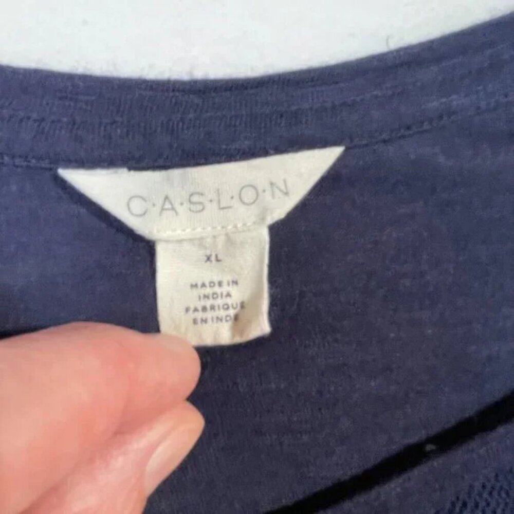 Caslon Embroidered Yoke Slub Jersey Knit Tee Navy Crew Neck Size XL - Picture 9 of 10